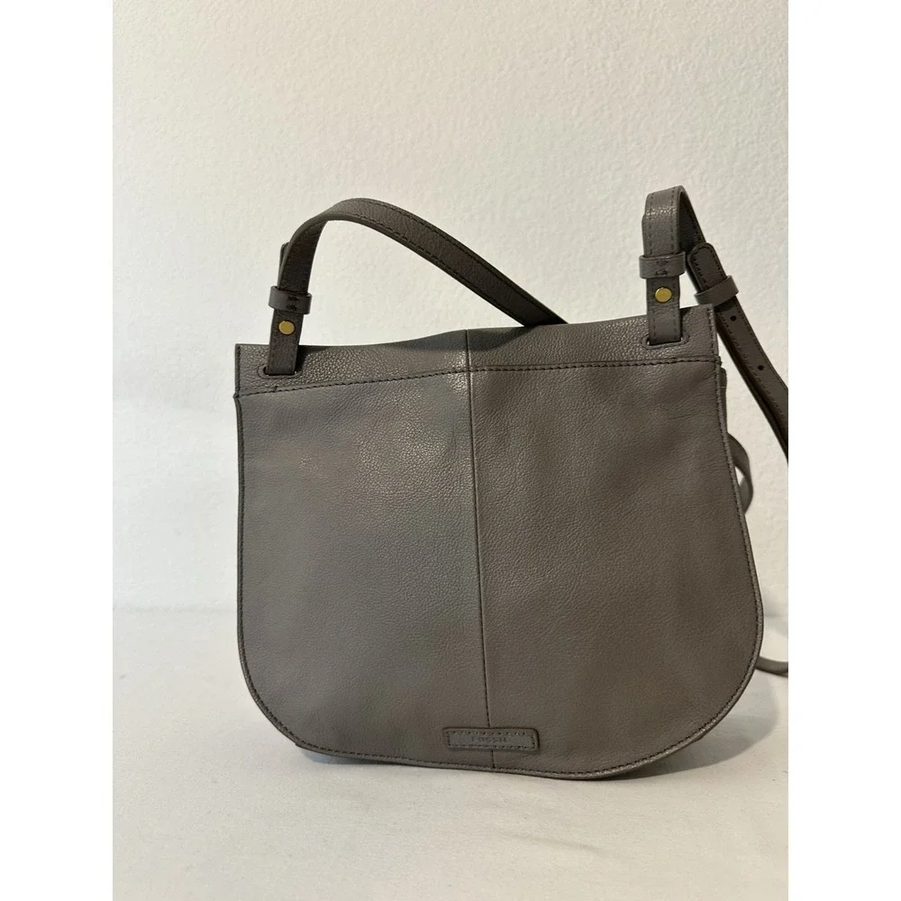 Fossil Pebbled Leather Crossbody Bag Gray Adjustable Strap